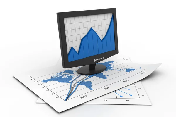 Gráfico de negócios no monitor — Fotografia de Stock