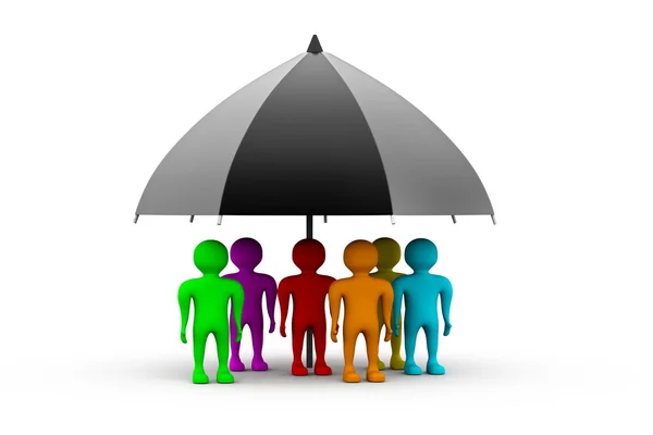 Team staan met een zwarte paraplu — Stockfoto