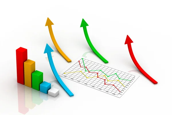 3d graph showing rise in profits or earnings — Stock Photo, Image