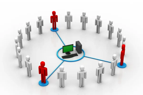 Business network around the computer — Stock Photo, Image