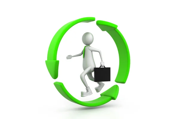 Business man running inside the recycle symbol — Stock Photo, Image