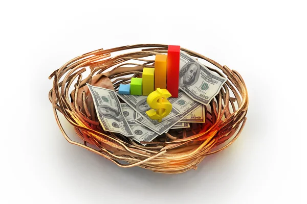 Obchodní graf a dolar na hnízdo. podnikatelský koncept — Stock fotografie