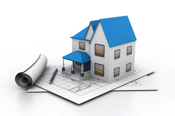 House model on a plan — Stock Photo, Image