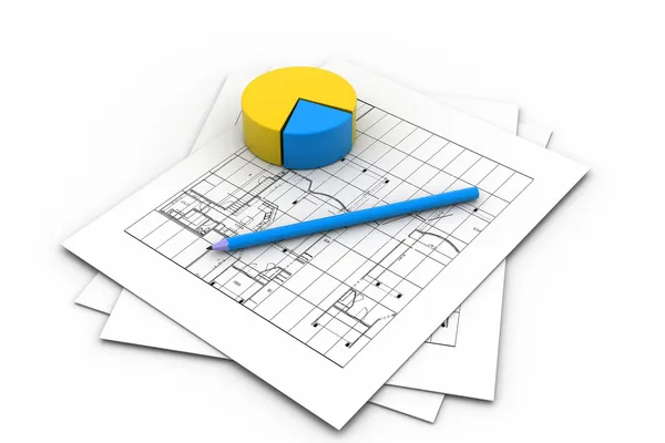 Woningbouw project en cirkeldiagram — Stockfoto