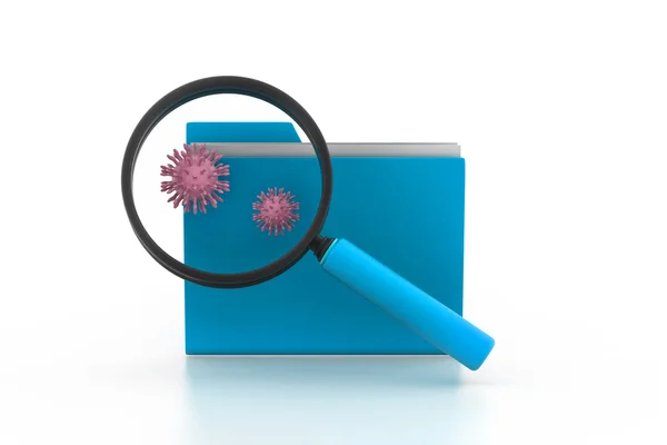 Magnifying glass over the folder. Searching virus — Stock Photo, Image