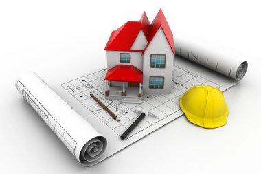 bir plan üzerinde ev modeli