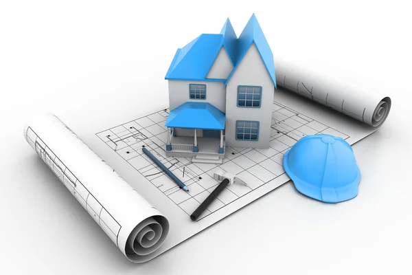 House model on a plan — Stock Photo, Image