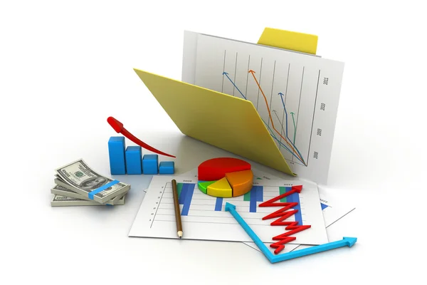 Folder with business chart, graph and money — Stock Photo, Image