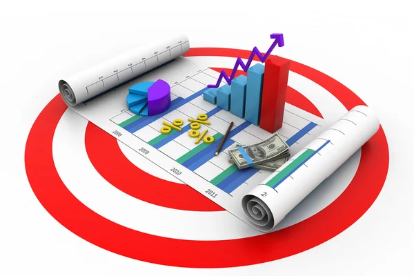 Business graph chart and money in target — Stock Photo, Image