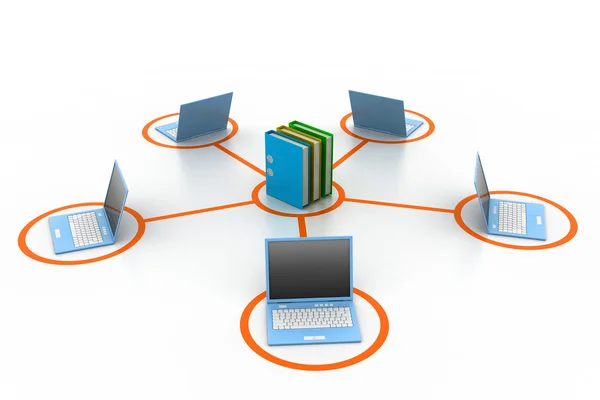 Computer and documents network — Stock Photo, Image