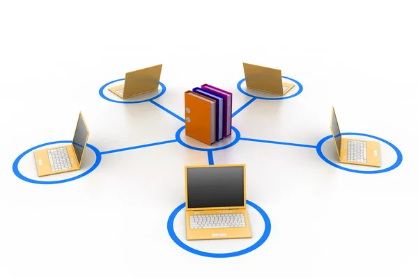 Computer and documents network — Stock Photo, Image