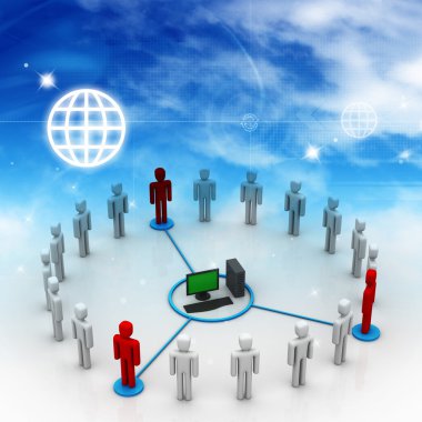 Business network around the computer clipart