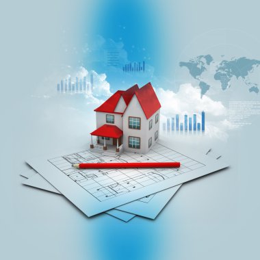 bir plan üzerinde ev modeli