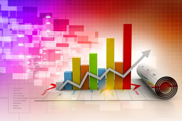 Gráfico de crecimiento empresarial 3d en fondo digital —  Fotos de Stock