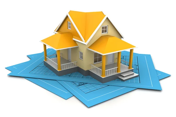 House model on a plan — Stock Photo, Image