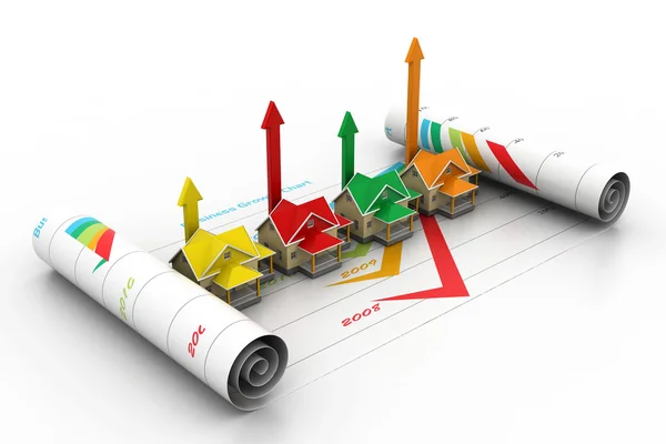 Rośnie sprzedaż domu. (koncepcja 3d) — Zdjęcie stockowe