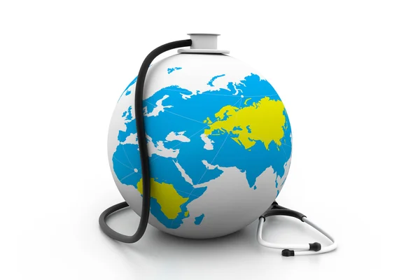Earth and stethoscope on white background — Stock Photo, Image