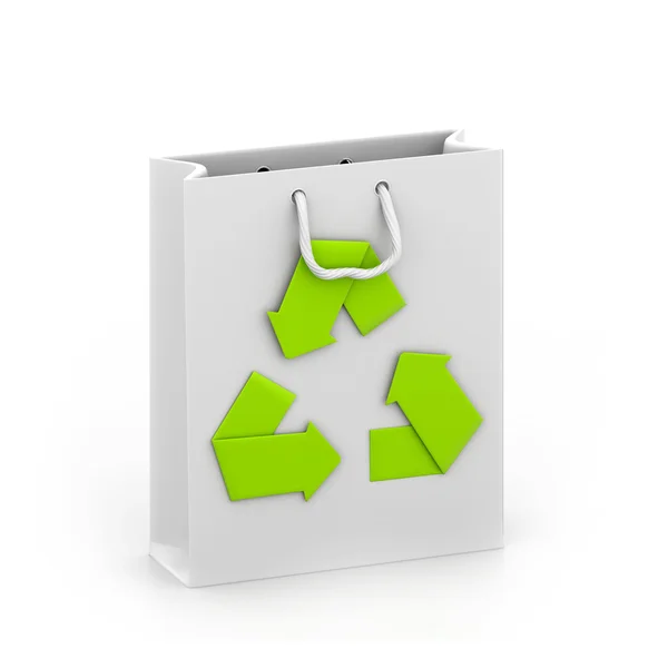 Saco de compras reutilizável com símbolo de reciclagem — Fotografia de Stock