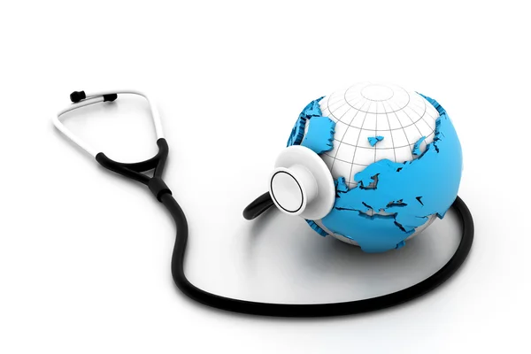地球与听诊器-全球医疗保健 — 图库照片
