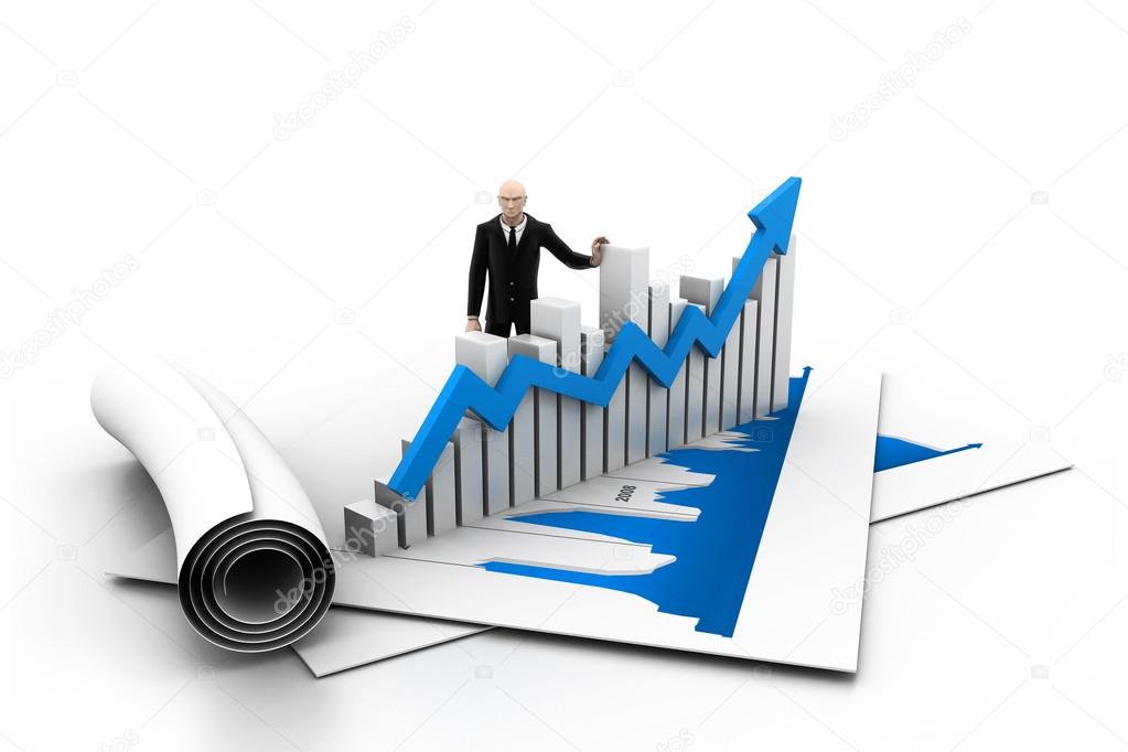 Business man with growth graph in chart