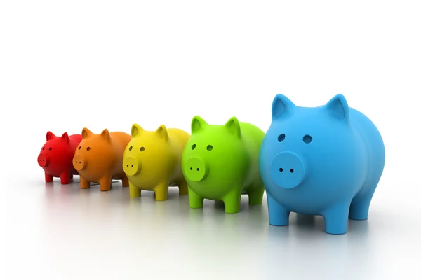 Banco Piggy colorido em uma fileira — Fotografia de Stock