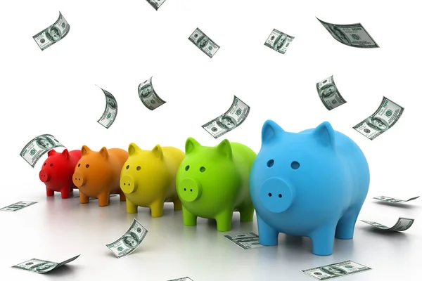 Colourful Piggy bank in a row — Stock Photo, Image