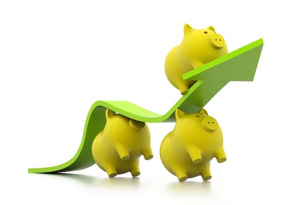 3d pigs climb business arrow — Stock Photo, Image