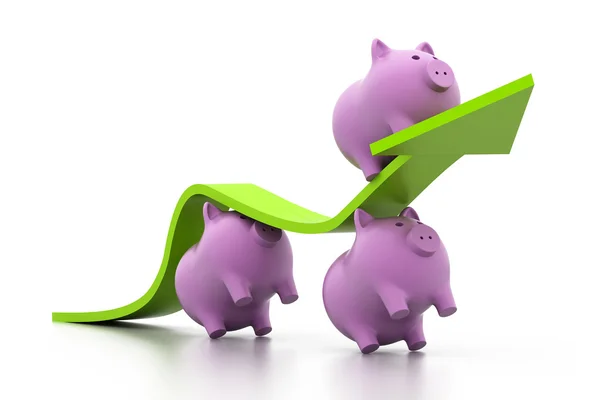 3d pigs climb business arrow — Stock Photo, Image