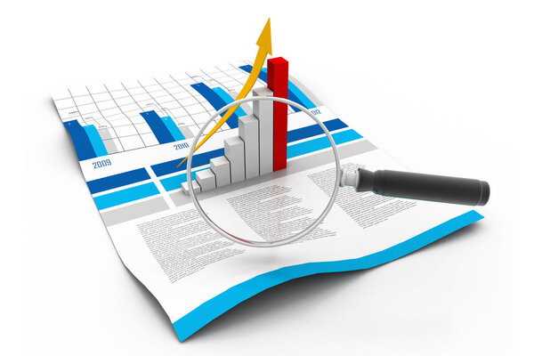Business chart and magnifying glass