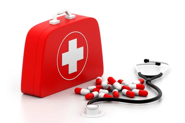 First aid kit on white background. — Stock Photo, Image