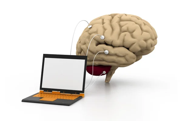 Computer connected to a human brain — Stock Photo, Image