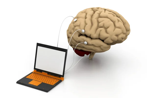 Computer connected to a human brain — Stock Photo, Image