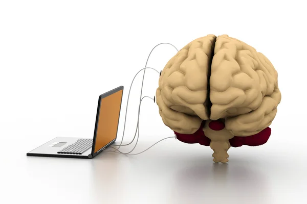 Computer connected to a human brain — Stock Photo, Image