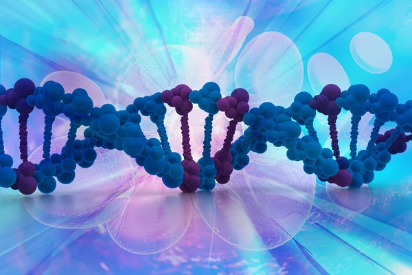 Hebras de ADN 3d sobre fondo abstracto — Foto de Stock