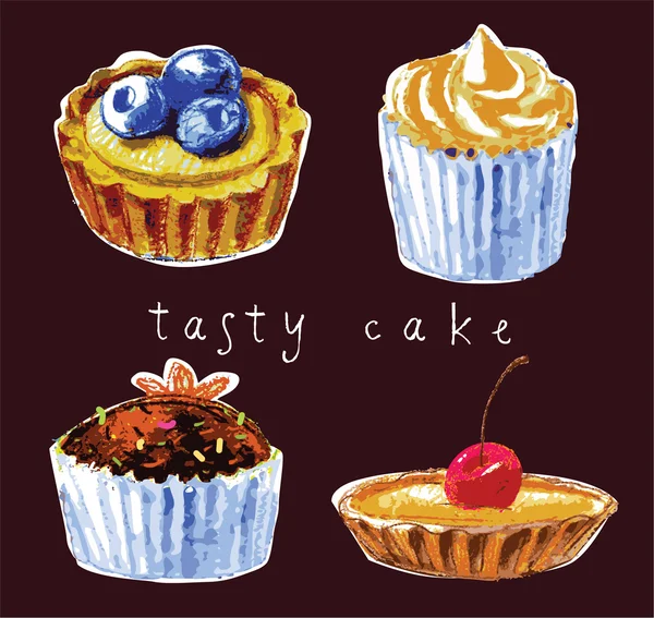 Áfonyás sütemény desszert. ínyenc ételek. a cseresznye cupcake. csokoládé torta. — Stock Vector