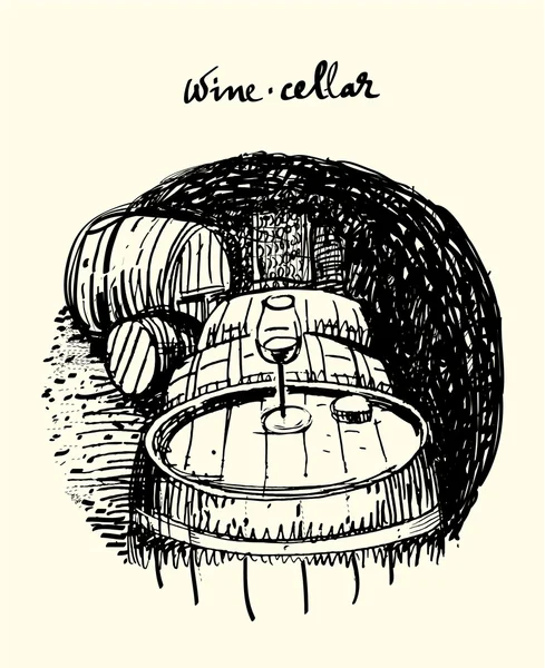 Wein & Trauben Illustration. Weinfässer. — Stockvektor