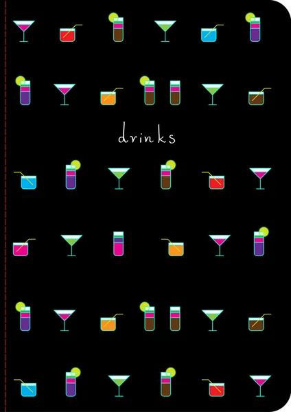 Drinks menu cover template. Drinks icons. — Stock Vector