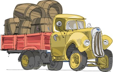 Vintage kamyon dolu varil ile - cartoon