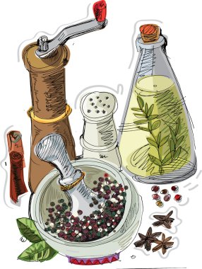 Natürmort baharatlarla - cartoon