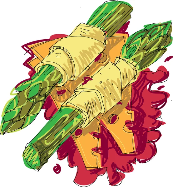 Asparagi avvolti in frittelle - cartone animato — Vettoriale Stock