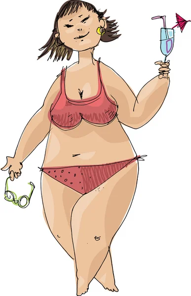 Frau im Bikini am Strand - Cartoon — Stockvektor