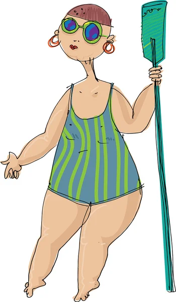 Mulher de biquíni na praia - desenho animado — Vetor de Stock