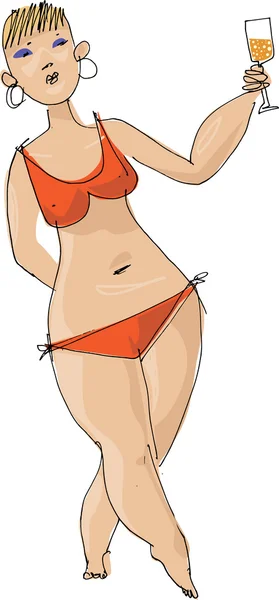 Frau im Bikini am Strand - Cartoon — Stockvektor