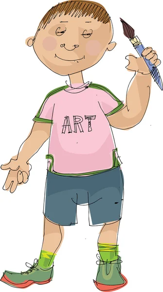Junge mit Pinsel - Karikatur — Stockvektor