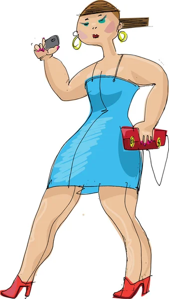 Mujer de dibujos animados en vestido azul — Vector de stock