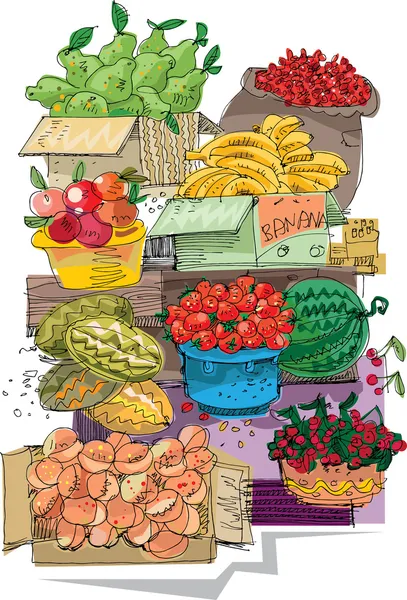 Cart with fruits - cartoon — Wektor stockowy