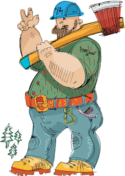 Logger balta ile - cartoon — Stok Vektör