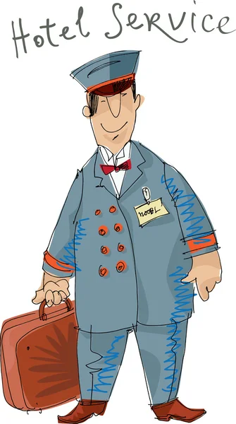 Serviço de hotel - porteiro - desenho animado — Vetor de Stock