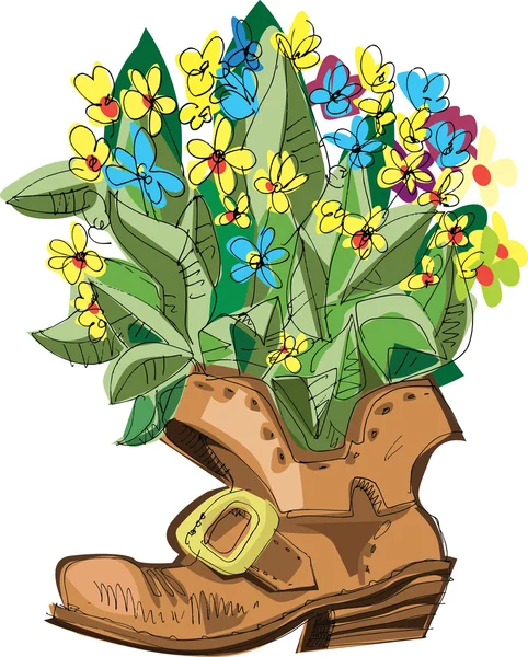 Stiefel mit Blumen im Inneren - Cartoon — Stockvektor