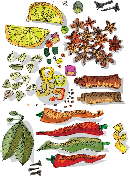 Set of spices - cartoon — Stock Vector